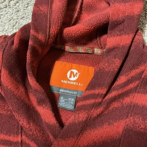 Merrell Women's Red Striped Fleece Hoodie Pullover Pocket Casual Baselayer - Image 3