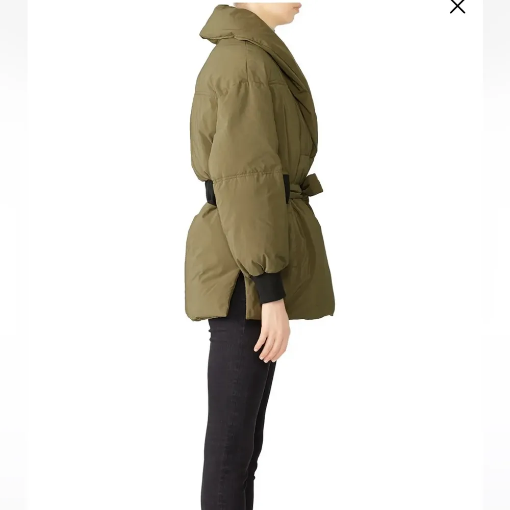 Dayma Down Puffy Coat Olive Green Belted Puffer Jacket Warm Comfy Sz 3 L - Image 6