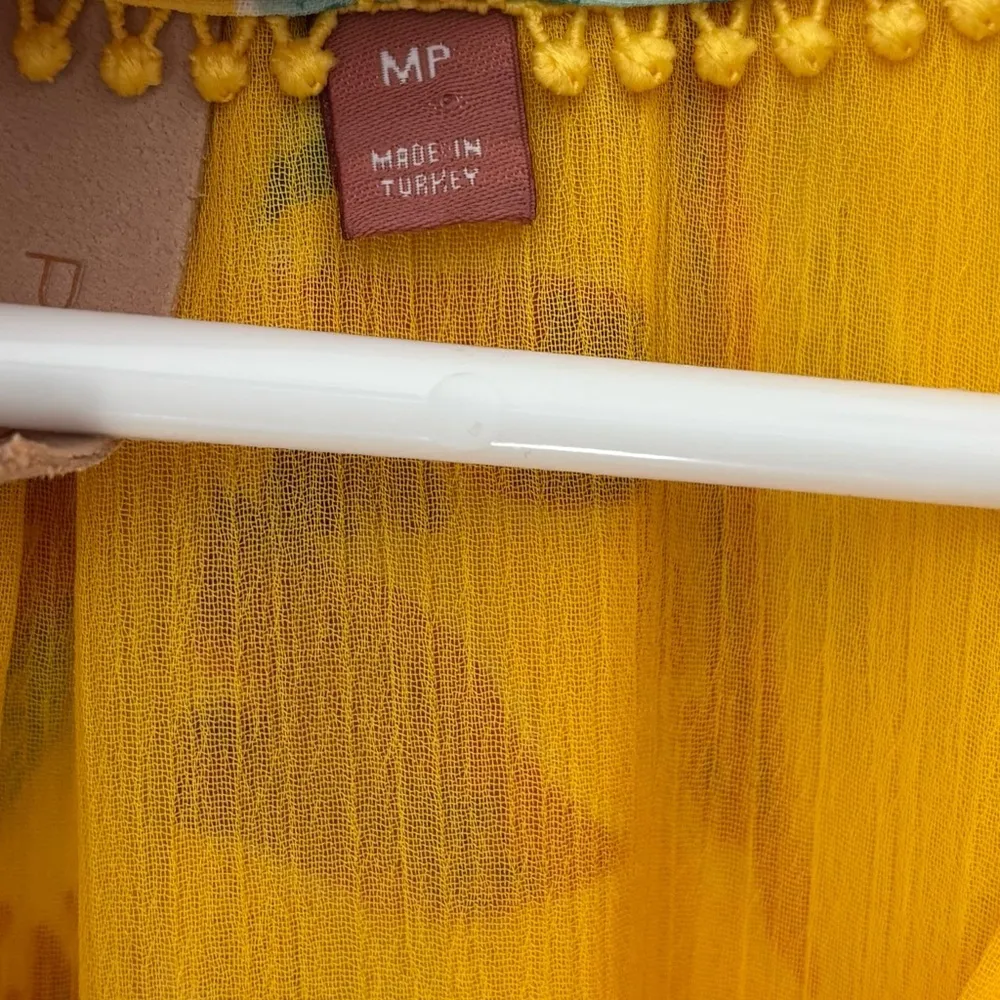 Pilcro Anthropologie Tavi Blouse Button Front Yellow Tropical Floral Flowy - Image 11