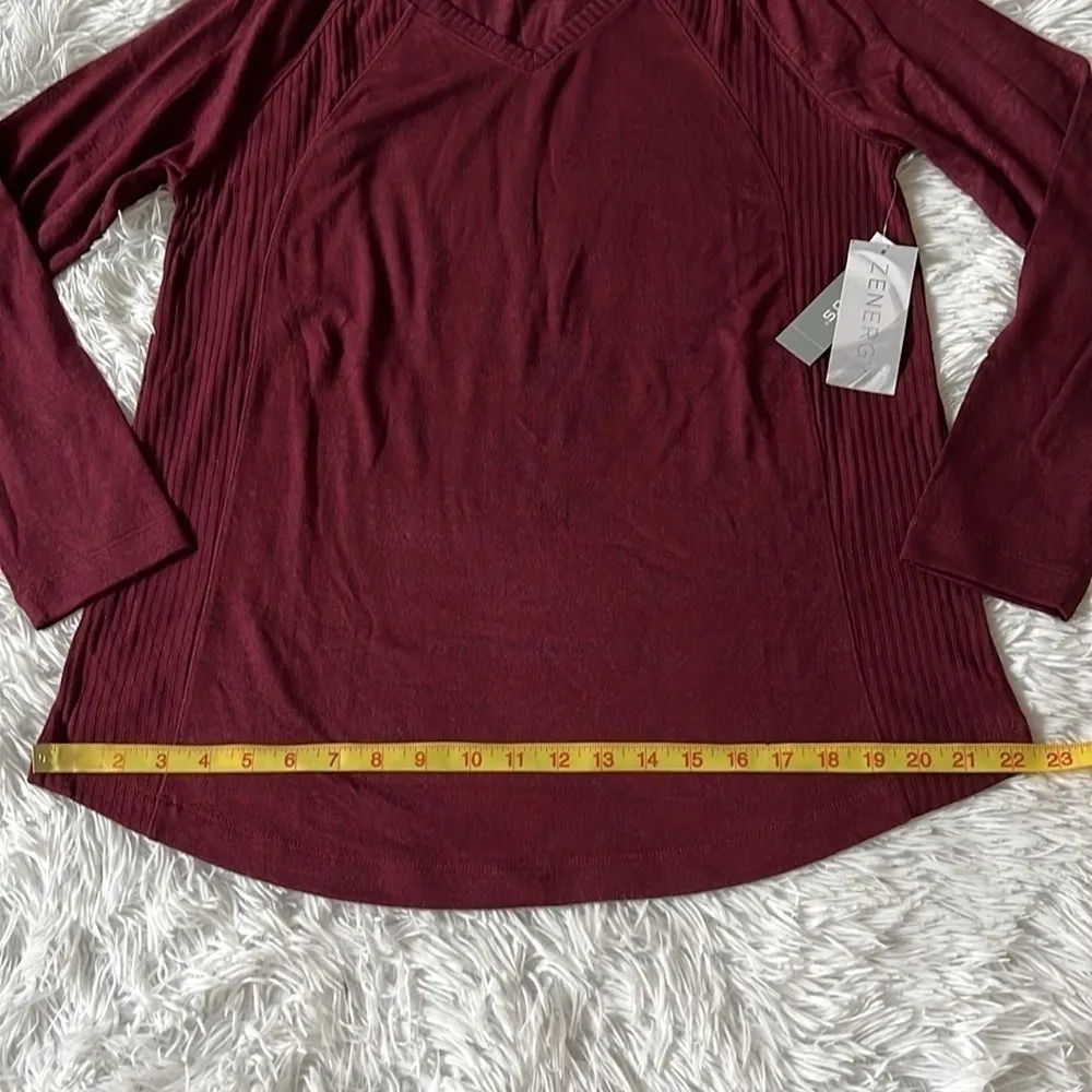 CHICO’S ZENERGY SOFT ESSENTIALS
RIBBED MIXED NECK TUNIC SPICED BORDEAUX sz. 8/10 - Image 5