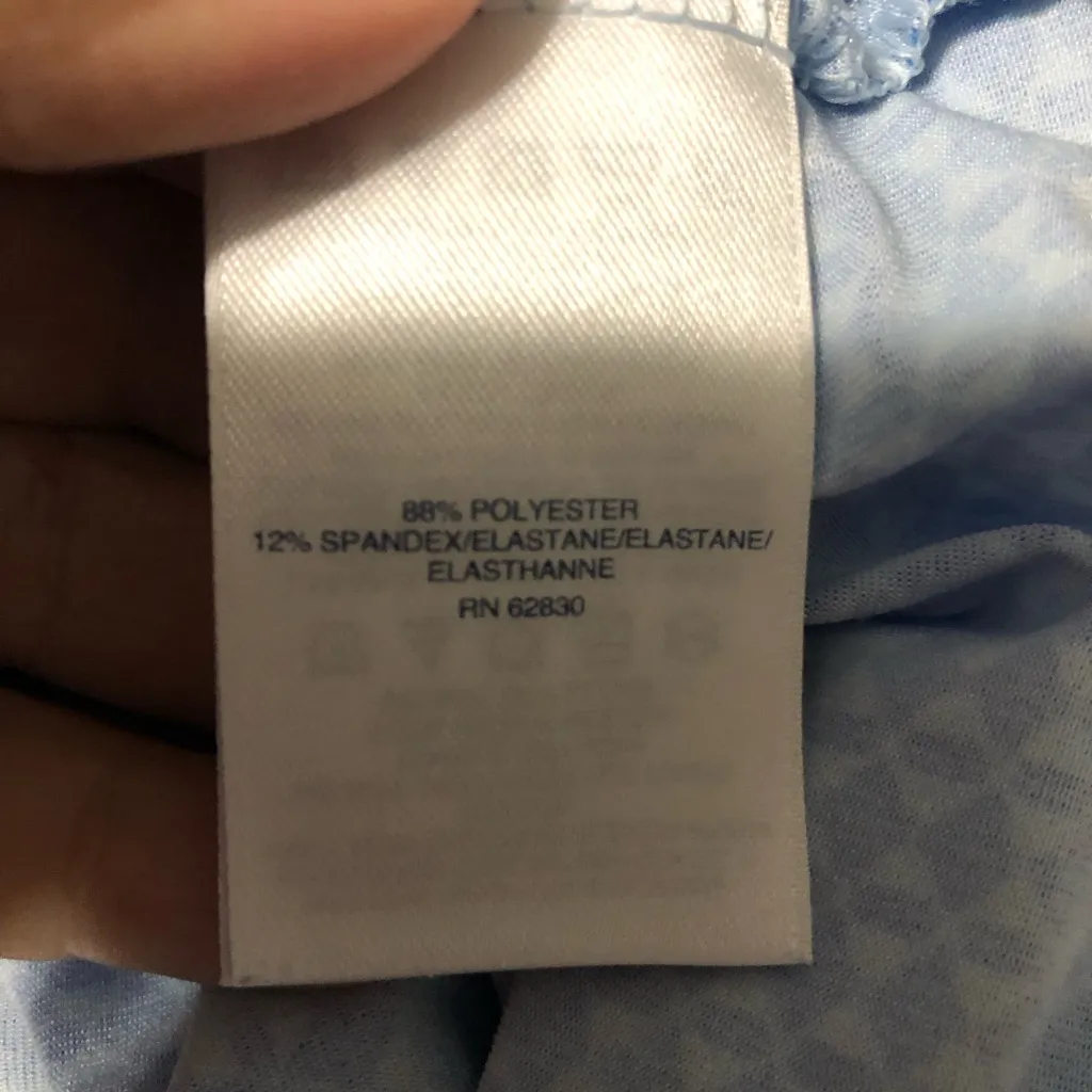 Lands End geometric blue white shirt sleeve‎ knotted shirt women’s medium 10/12 - Image 8