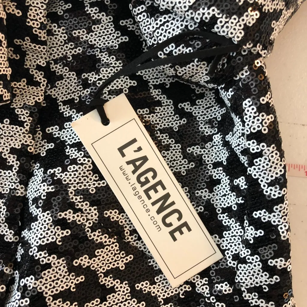 L'Agence Chamberlain Blazer Sequin Houndstooth One Button Black White 2 - Image 8