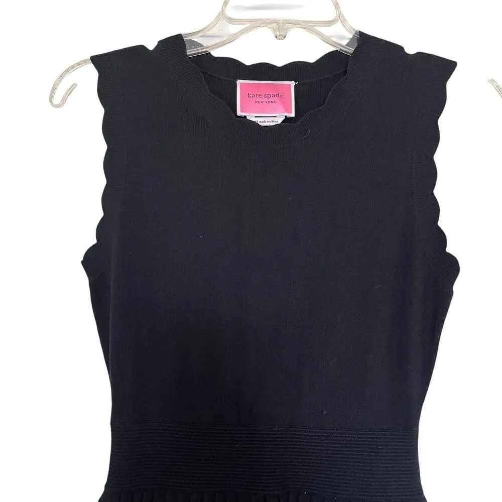 Kate Spade Black Pleated Striped Scalloped Sleeveless Knit Sweater Midi Dress XS - Image 4