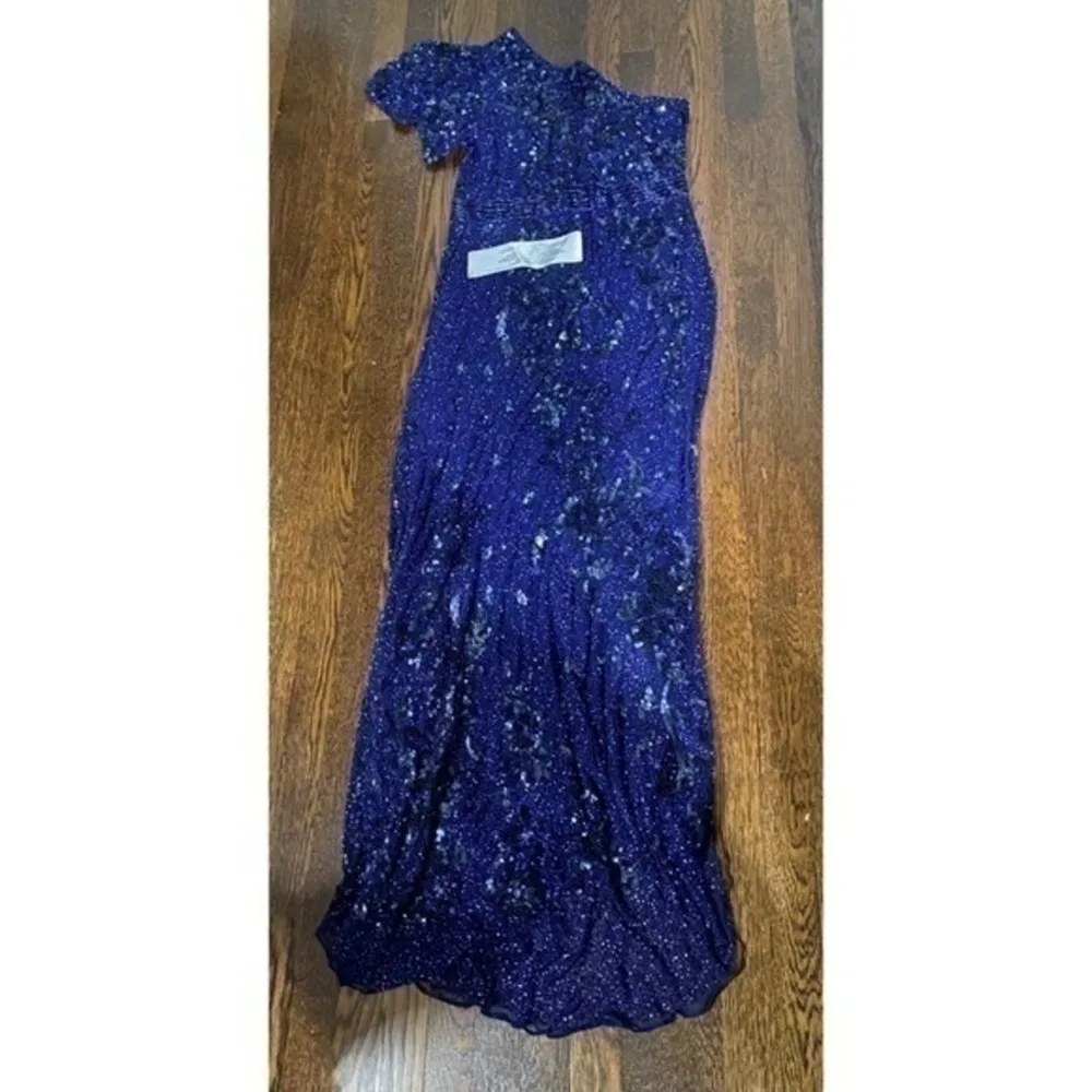 Mac Duggal Midnight Blue 4986D Sequined Asymmetric One Shoulder Evening Gown 14 - Image 6