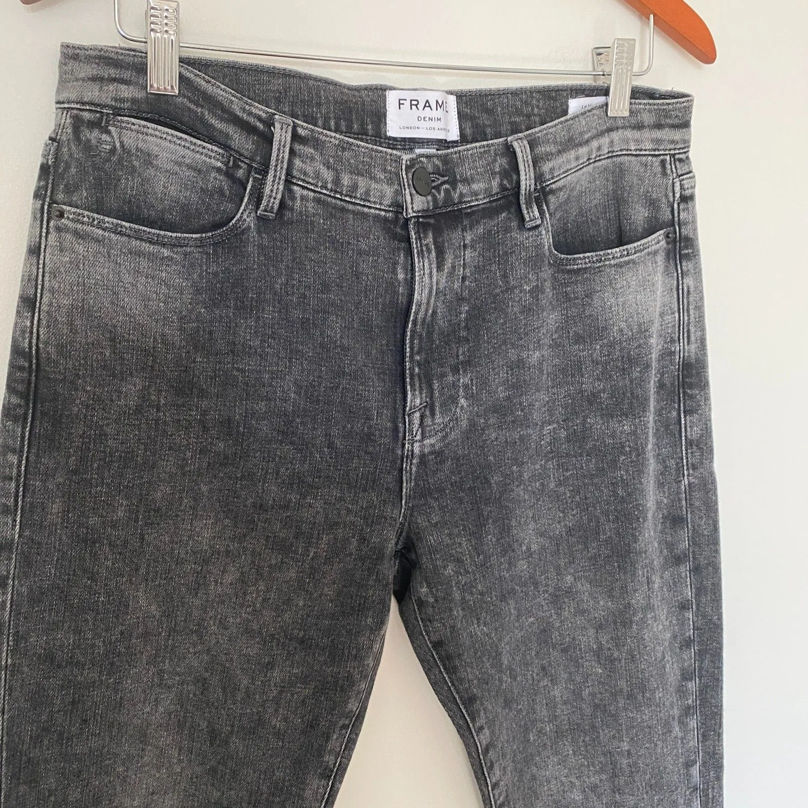 Frame Le High Straight Leg Jeans Silver Strike Split Hem Frayed Denim Sz 30 - Image 9