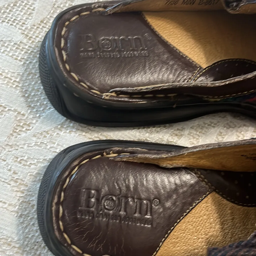BØRN 1970s Leather Tizoc Wool Aztec Tribal Clogs Size 7‎ Brown - Image 8