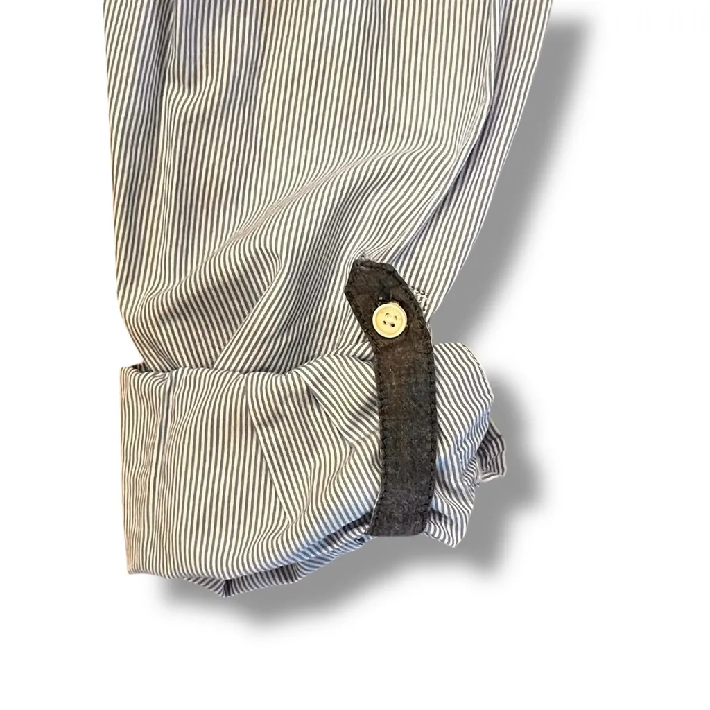 VTG Y2K Tommy Hilfiger Womens Shirt Sz M Flag Blue Pinstripe Long Sleeve Preppy - Image 4