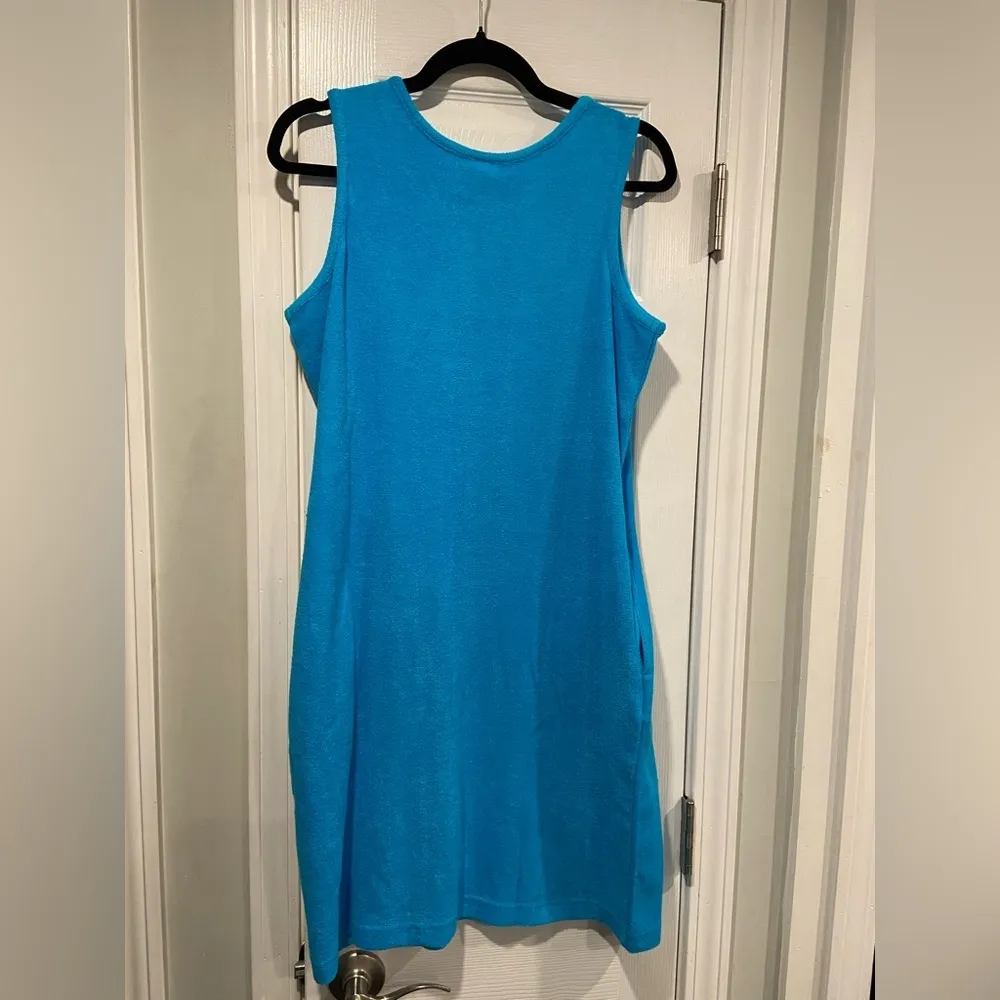 NWOT Metropolitan Size M Bright Blue Terry Cloth Tank Sun Dress Coverup Pockets Size M - Image 3