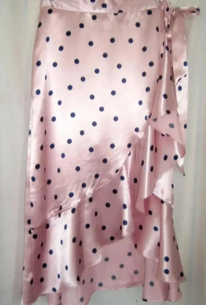 TopShop Pink Polka Dot Satin Ruffle Wrap Skirt - Image 3