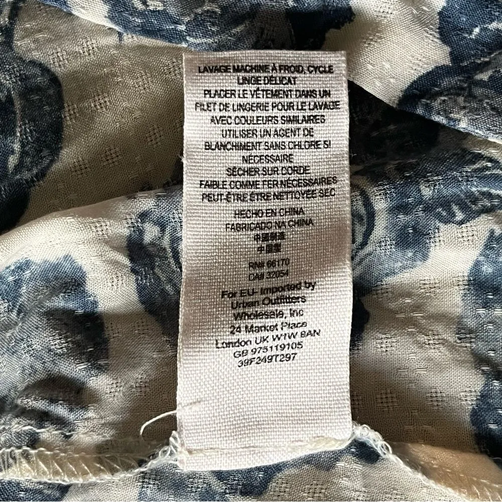 Free People Moon River Floral Peasant Top Blue Ivory Lace Oversized - Image 8