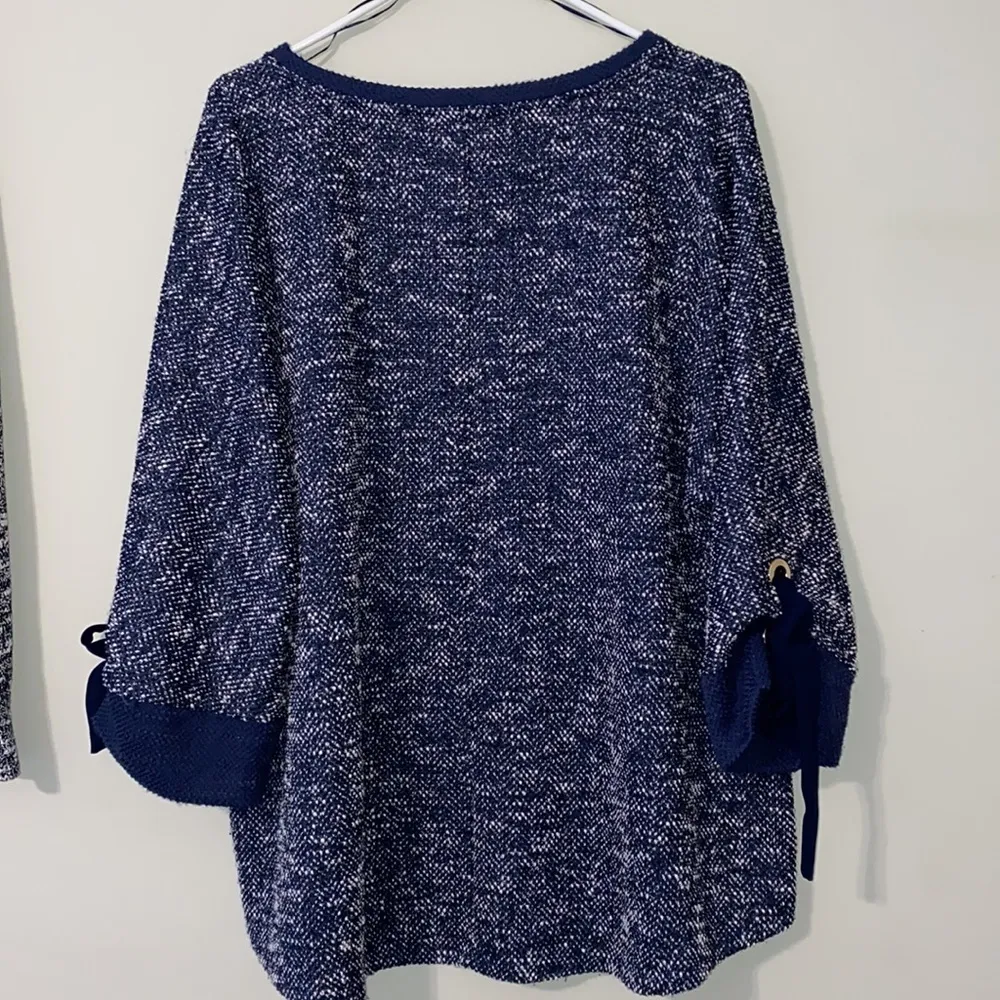 Charter Club 2x women’s plus sweater blue white speckled boat neck tie sleeves - Image 6