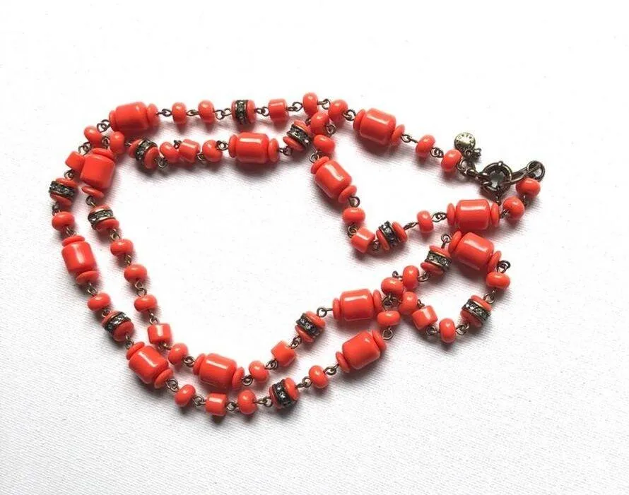 J.Crew Factory Orange Beaded Women's Fashion Statement Necklace - Image 4
