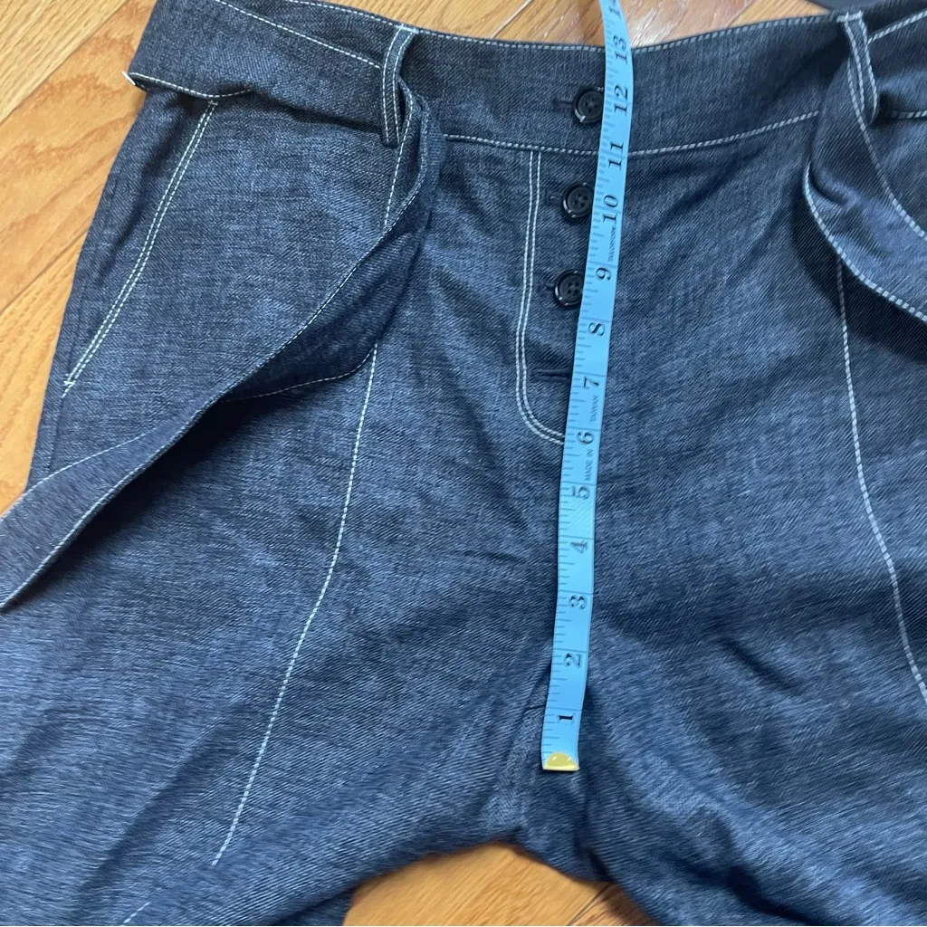 Donna Karan New York Linen Blend cropped pants with belt Blue Jean wide leg 12 - Image 5