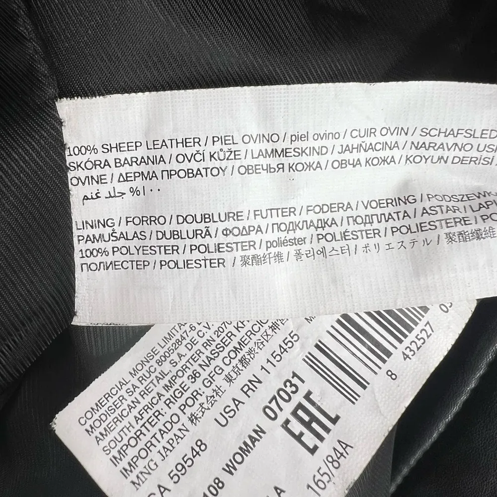 MANGO Black Leather Biker Jacket Size XS - Image 8