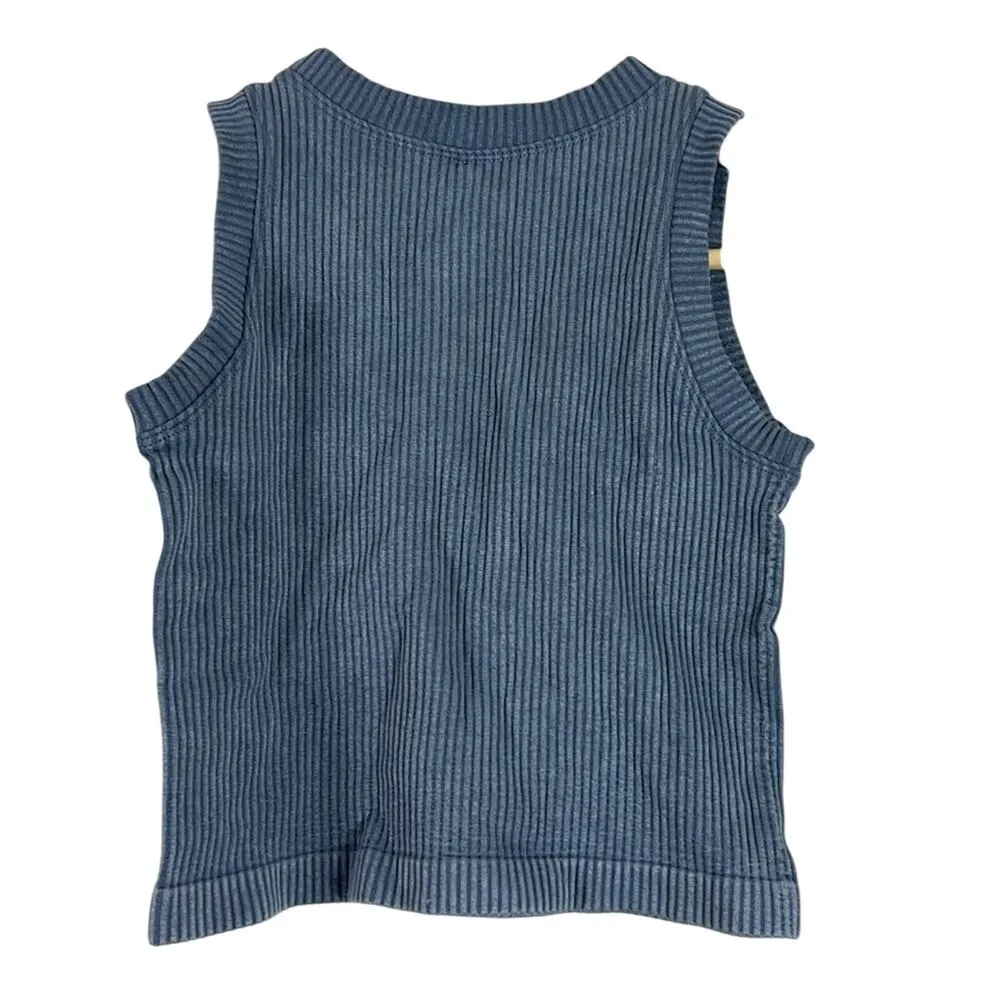 NWT Aura Crop Top Womens S/M Blue Ribbed Sleeveless Neutral Minimalist Lounge - Image 3