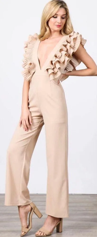 ruffled beige jumpsuit Tan - Image 4