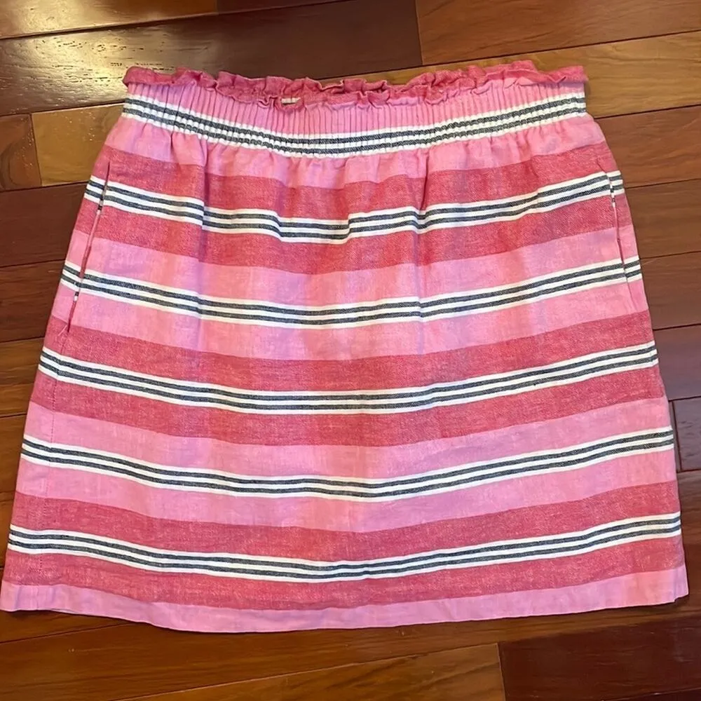 J. Crew Linen Pink Stripe Sidewalk Skirt Vacation Preppy Coastal Twee Summer - Image 2