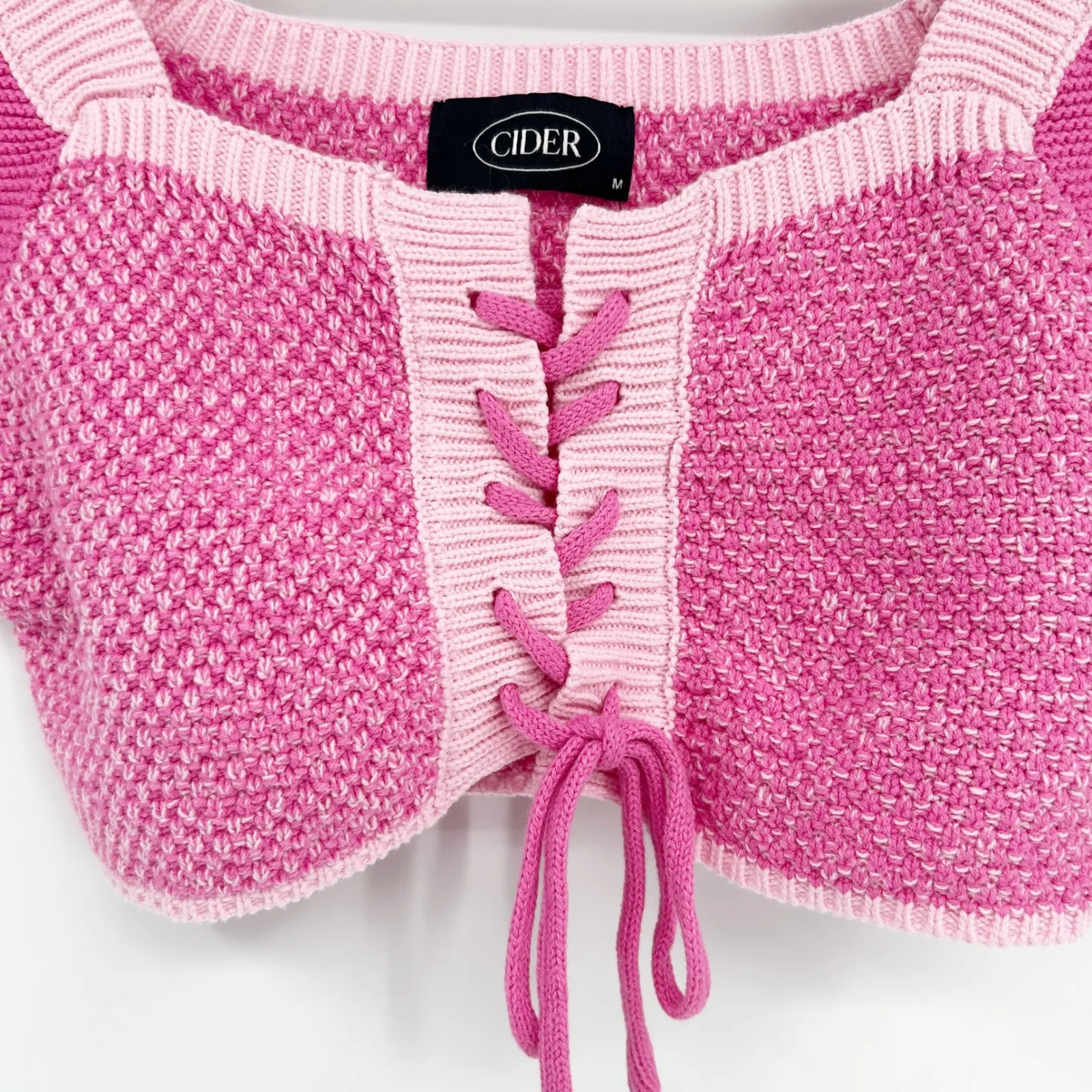 Cider Womens Modern Barbie Girly Feminine Knit Lace-Up Cropped Top Size M Pink - Image 3