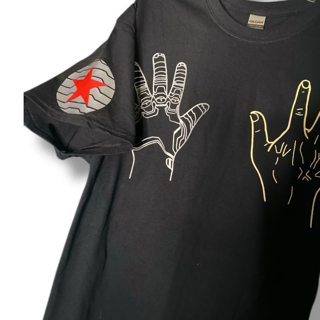 NWT Custom Unisex Winter Soldier Naughty Hands w/ Shield On Arm Shirt Size S Black - Image 2