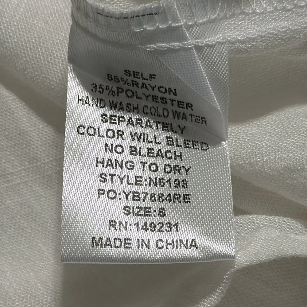 KORI AMERICA size small hi low v-neck white long sleeve button-up blouse beachy - Image 4