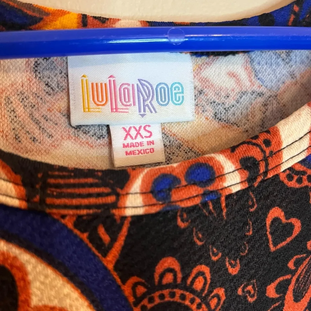 LulaRoe Paisley Navy Blue and Orange XXS Dress - Image 3
