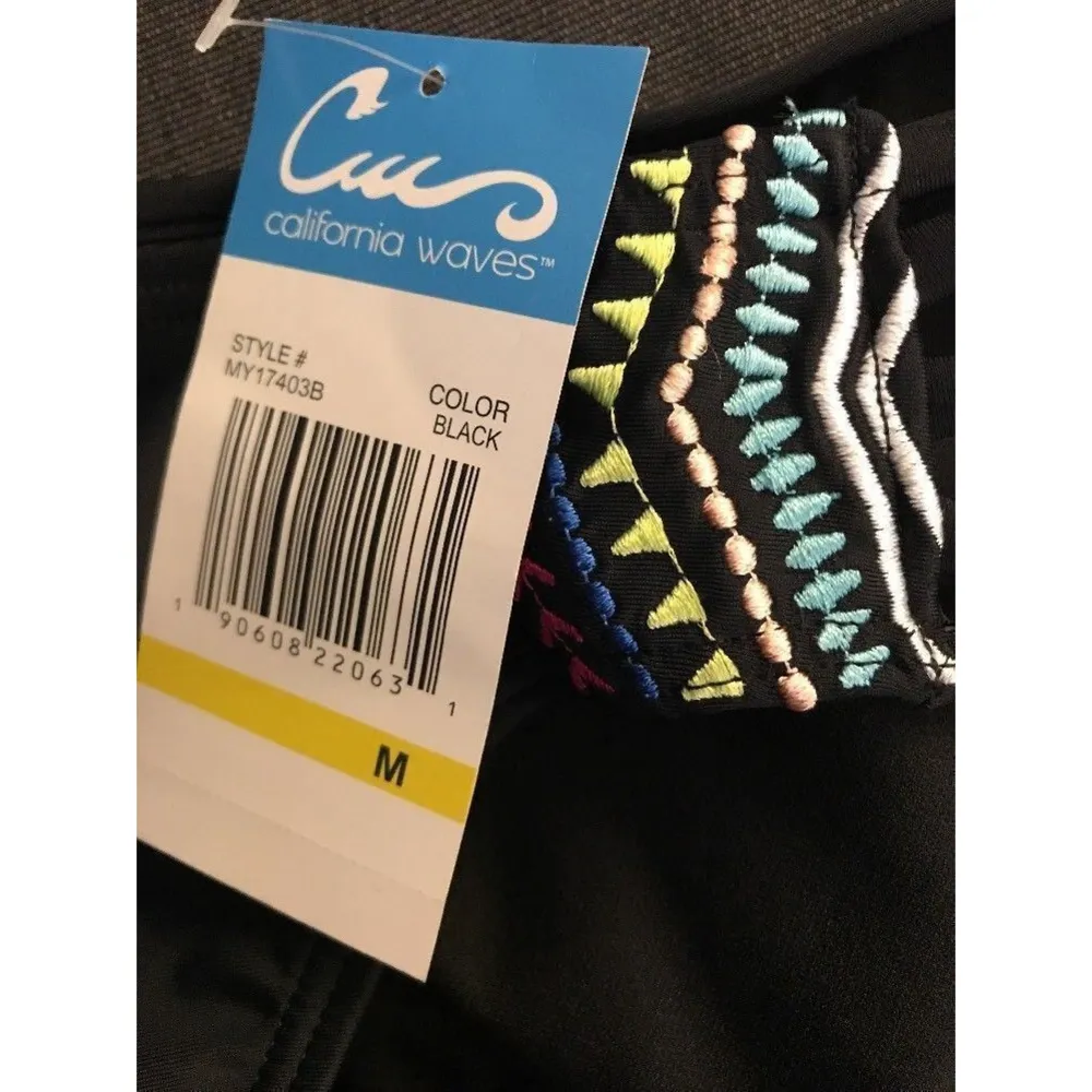 California Waves Embroidered Cutout Hips Bikini Bottom Black Medium $28 - Image 6