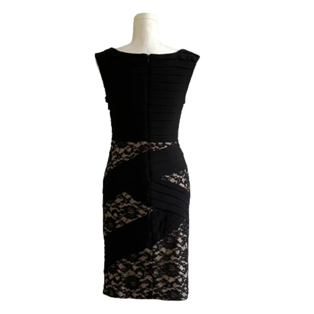 Adrianna Papell Black Tan Lace Tiered Sleeveless Cocktail Dress Size 4 - Image 5