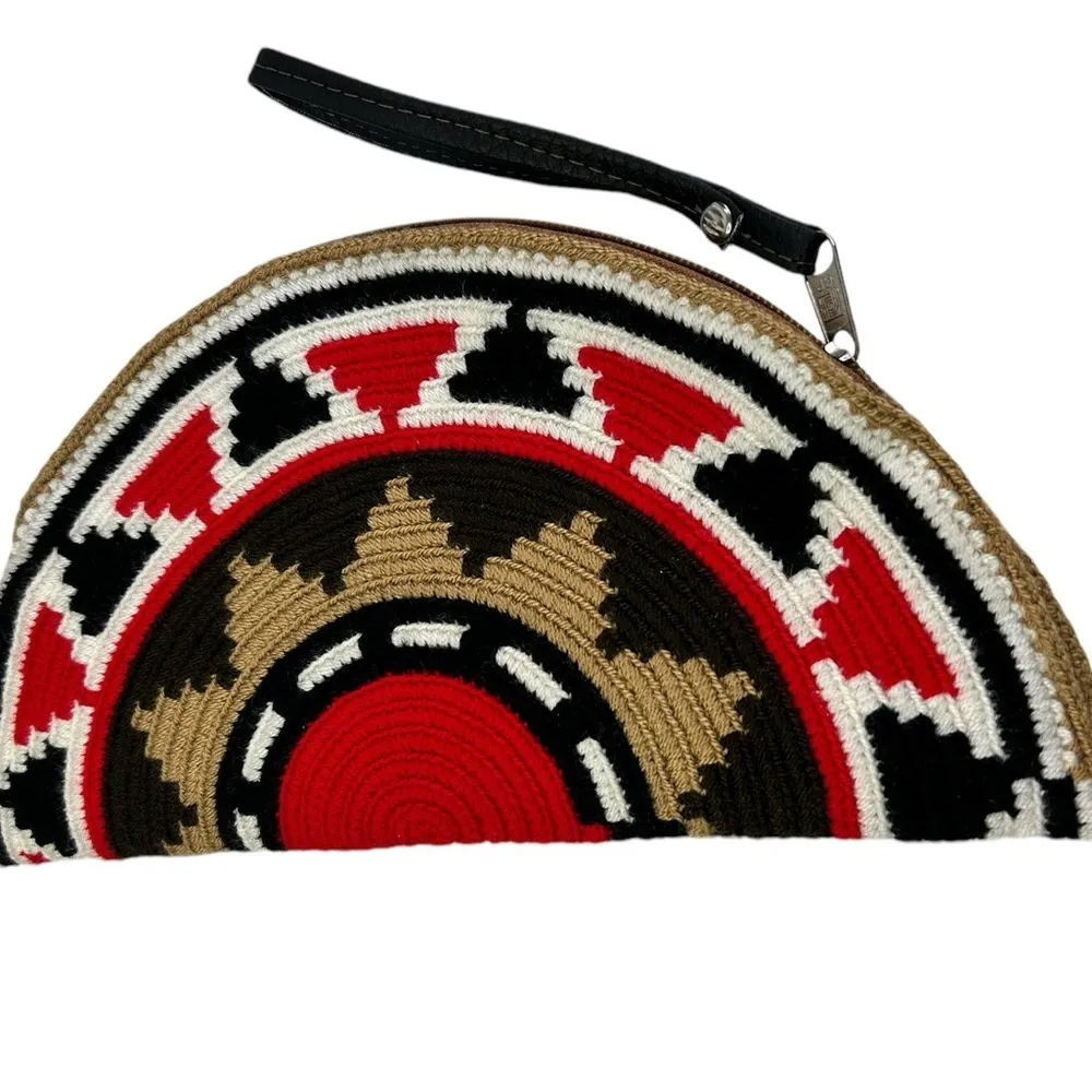 Aztec Handcrafted Woven Crochet Clutch Wristlet Half Circle Moon Zip Closure - Image 3