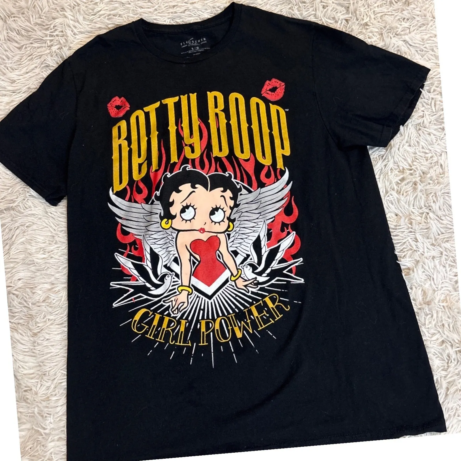 Fleischer Studios Betty Boop Girl Power Graphic T Shirt Black Large - Image 2