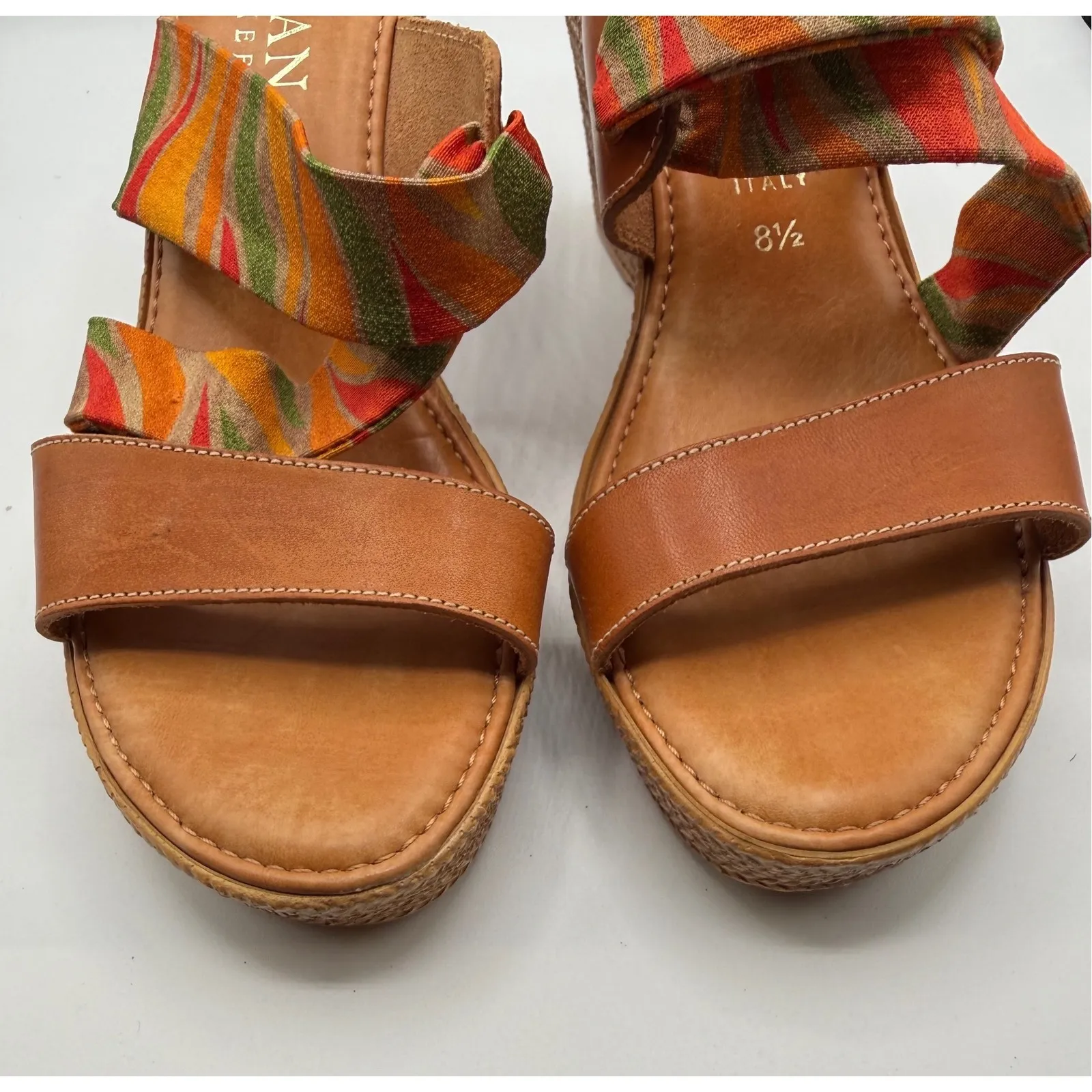 Italian Shoemaker Women 8.5 Multicolor Strap Slip On Wedge Heel Open Toe Sandals - Image 8