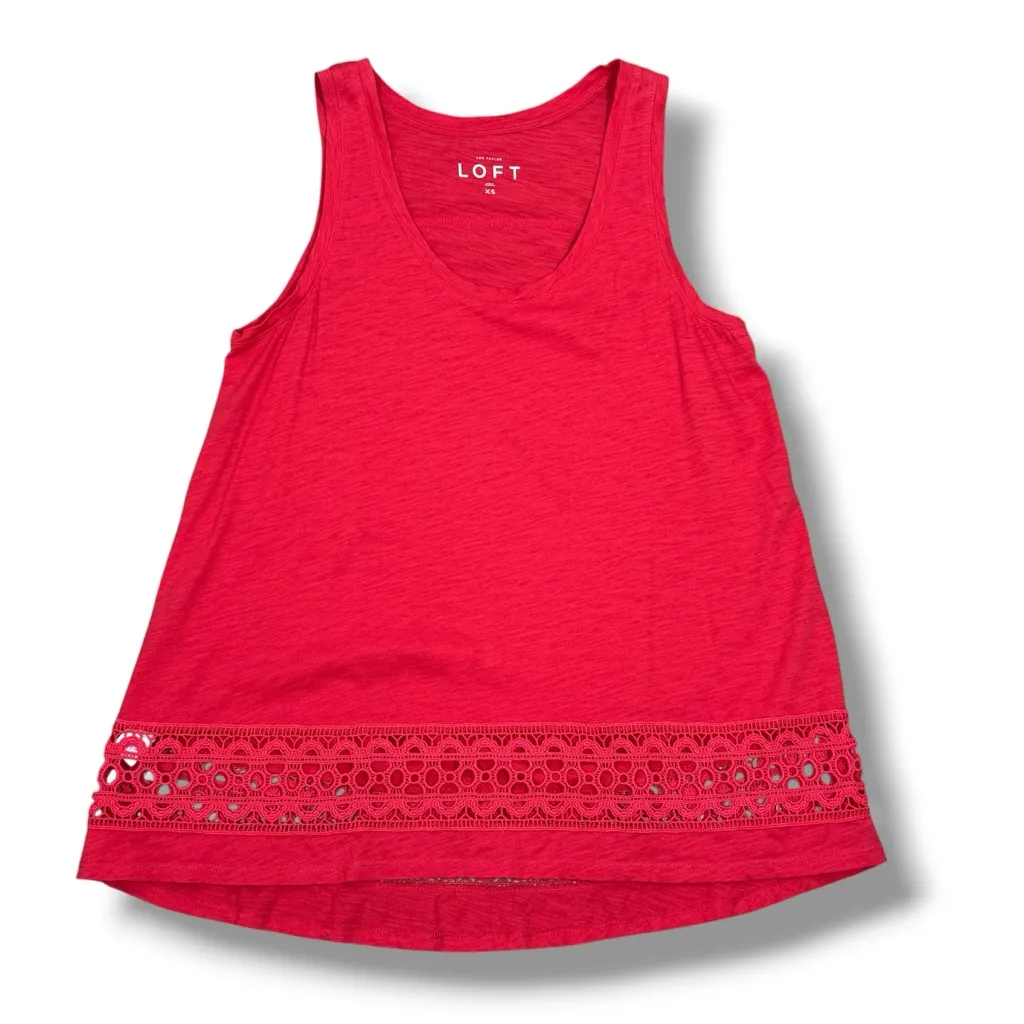 Loft Crochet Lace Trim Tank Top Shirt‎ Coral Red XS - Image 12
