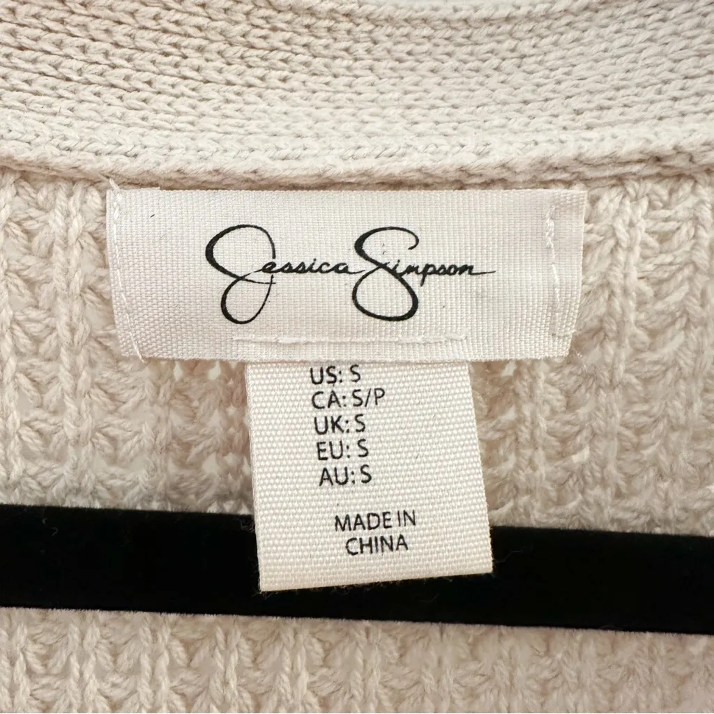 Jessica Simpson Waffle Knit V Neck Cardigan Sweater Neutral Tan sz Small - Image 4