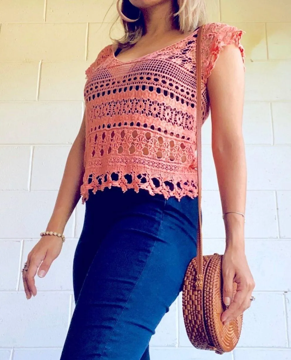 Delusive crotchet knit top Orange Size M - Image 2