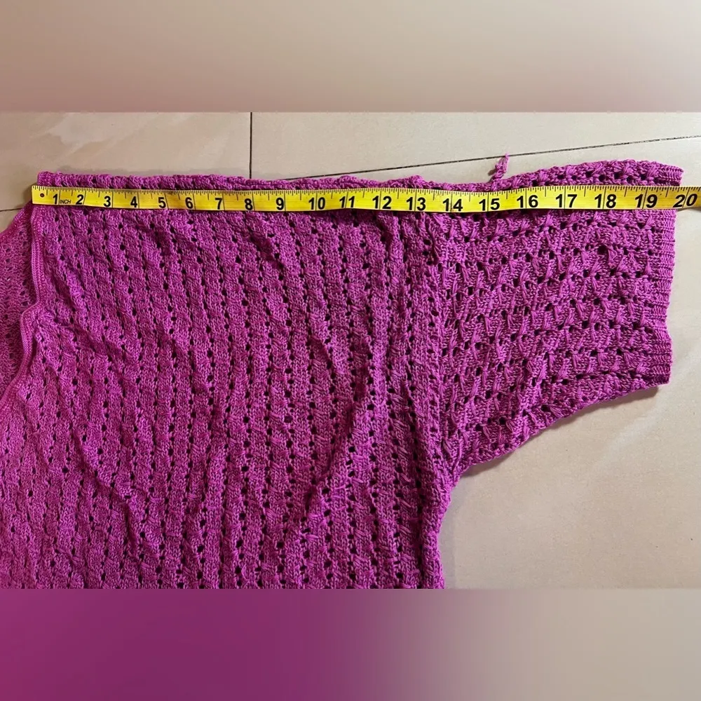 Catherines womens  crochet open cardigan sweater orchid pink elbow sleeve 3X - Image 13