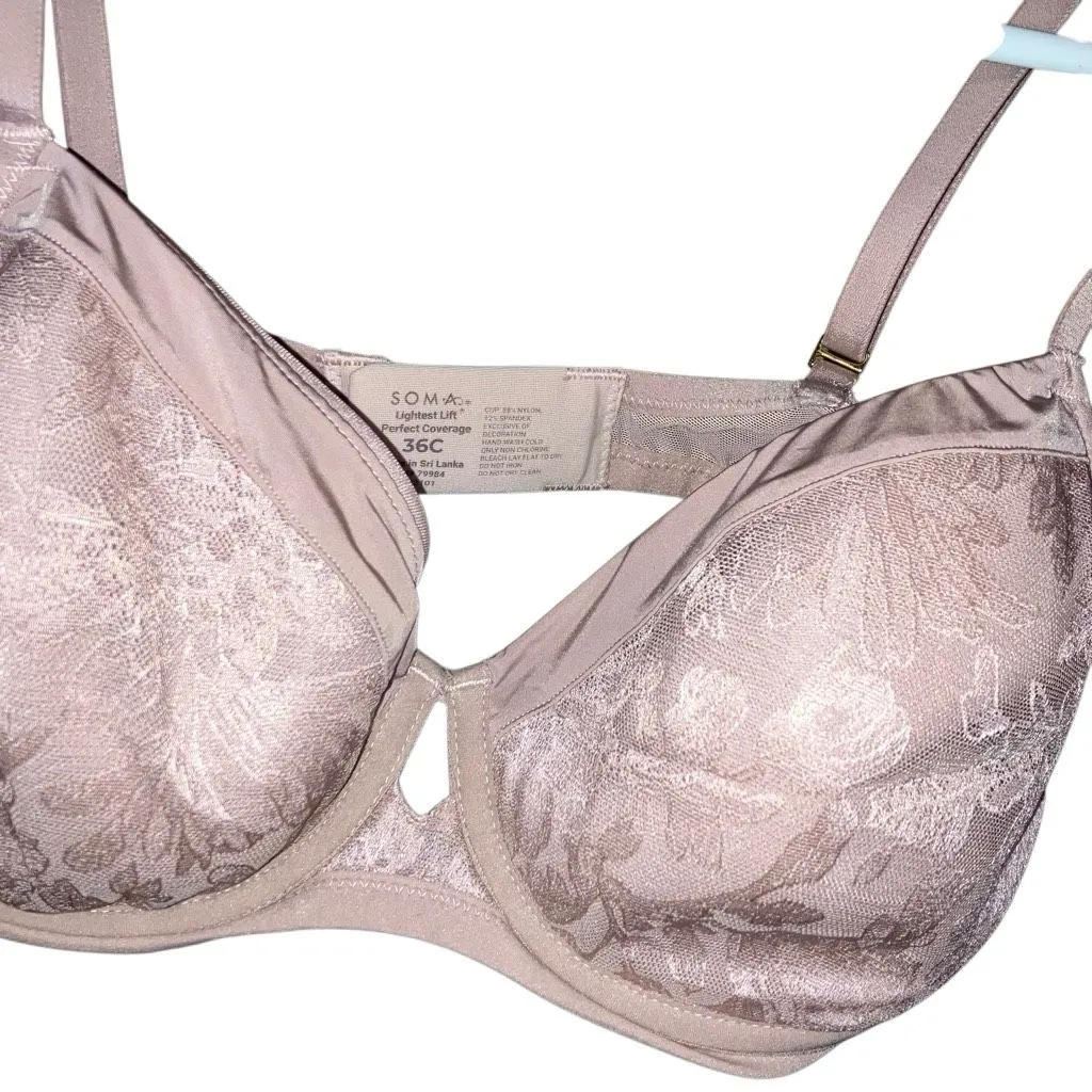 Soma lace Pink Lightest lift perfect coverage adjustable straps 36C - Image 2