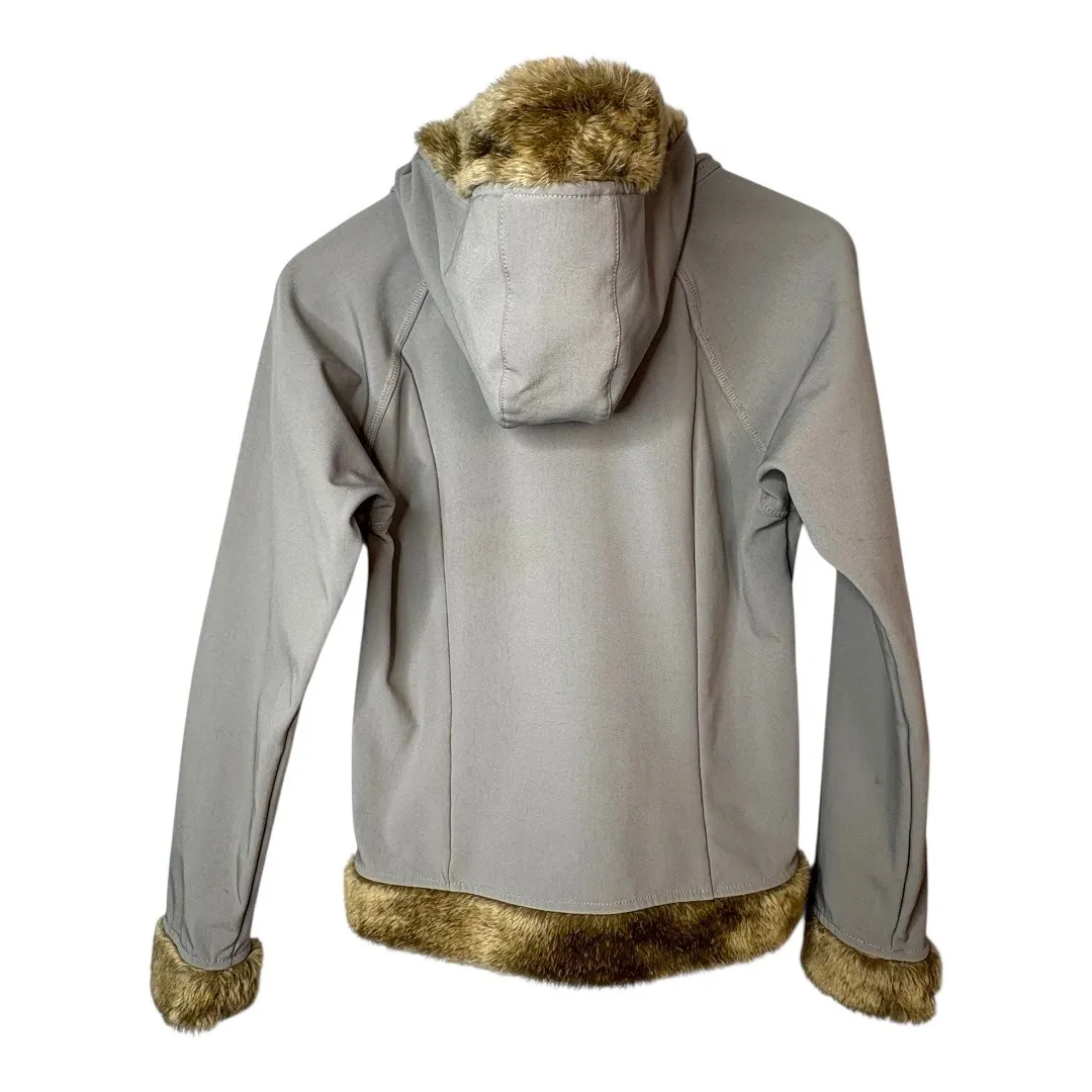 Marmot Furlong Softshell Hooded Jacket Women Medium Gray Faux Fur Hood Cuffs Hem - Image 7