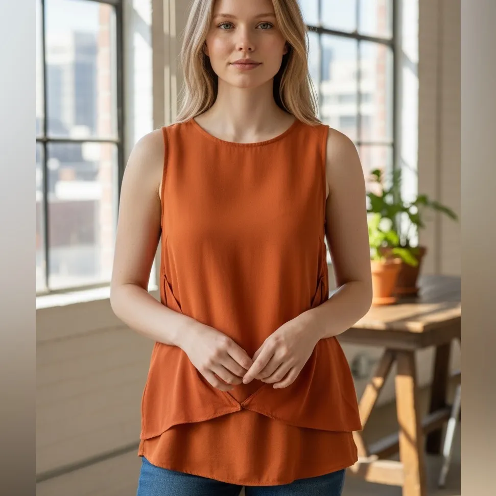THEORY SLEEVELESS BURNT ORANGE SIENNA TANK BLOUSE TOP M - Image 4