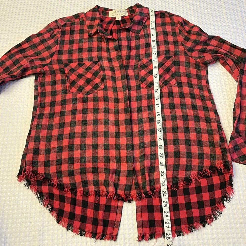 ANTHROPOLOGIE Red Black Buffalo Plaid Button Down Shirt MEDIUM - Image 13