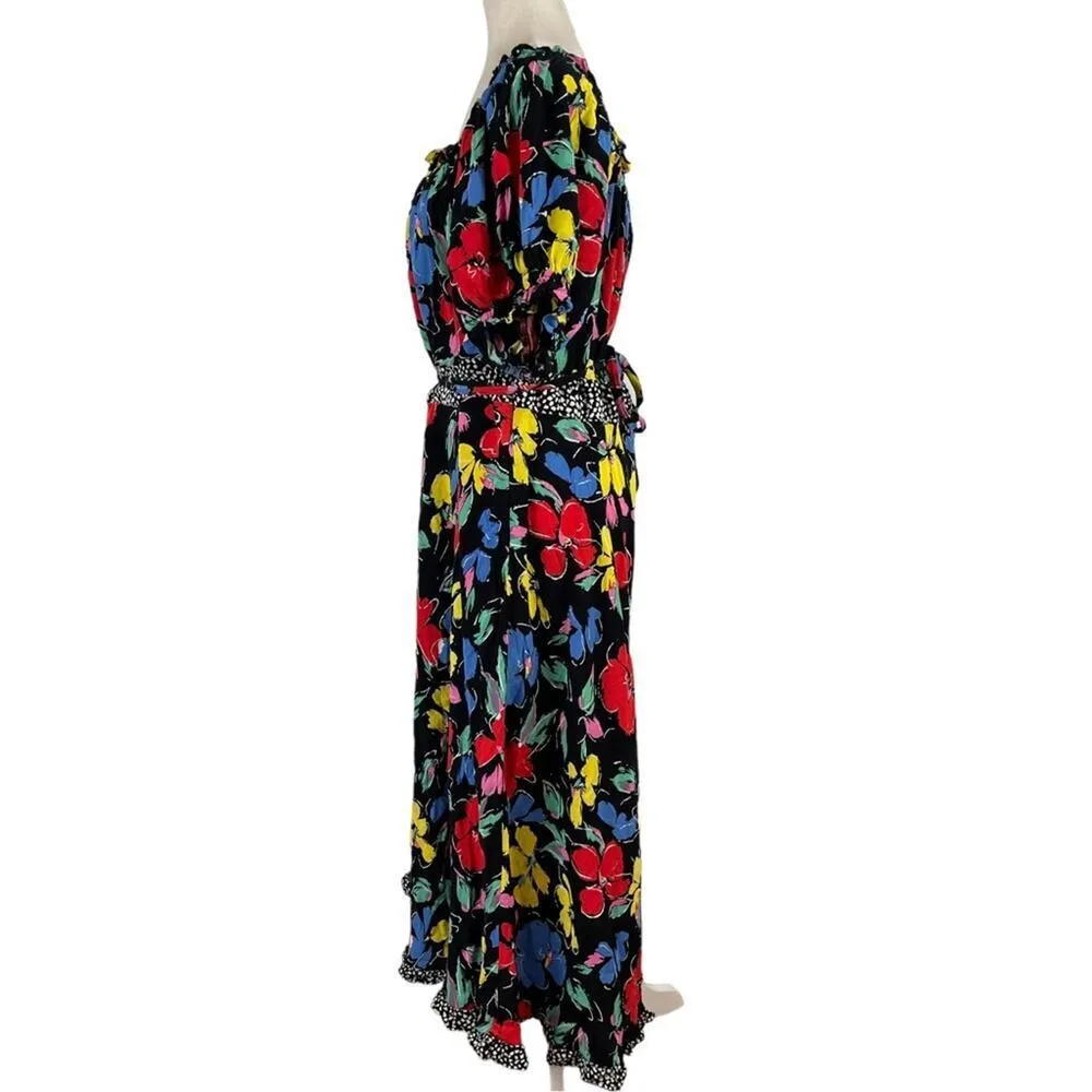 Rixo Target Black Floral Off Shoulder Puff Sleeve Maxi Summer Dress Size 28W/30W - Image 5