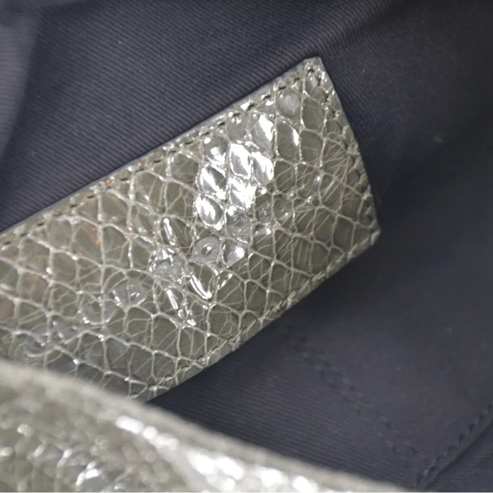 Club Monaco Snakeskin Leather Folded Envelope Clutch Zip Top Green - Image 6