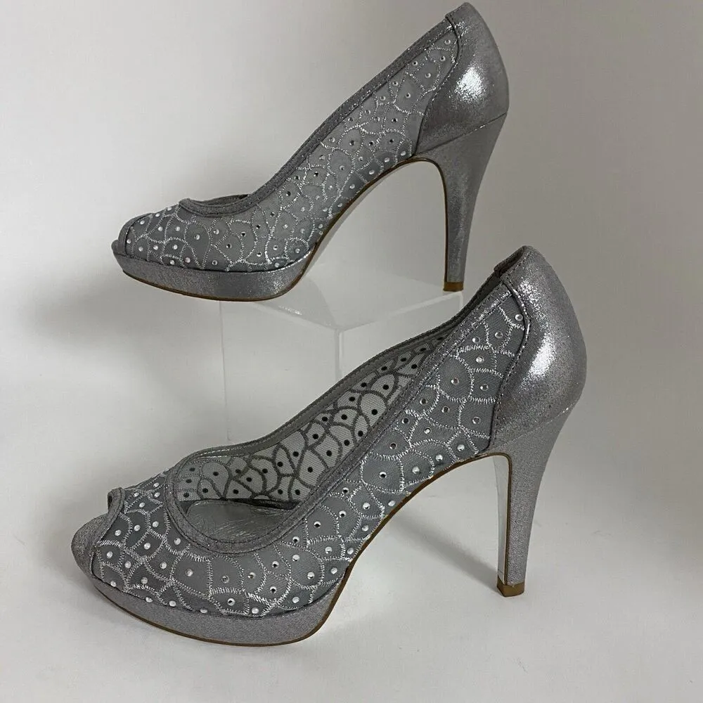 ADRIANNA PAPELL Foxy Silver Sterling Pumps Formal Women Shoes Size 6.5M Wedding - Image 3