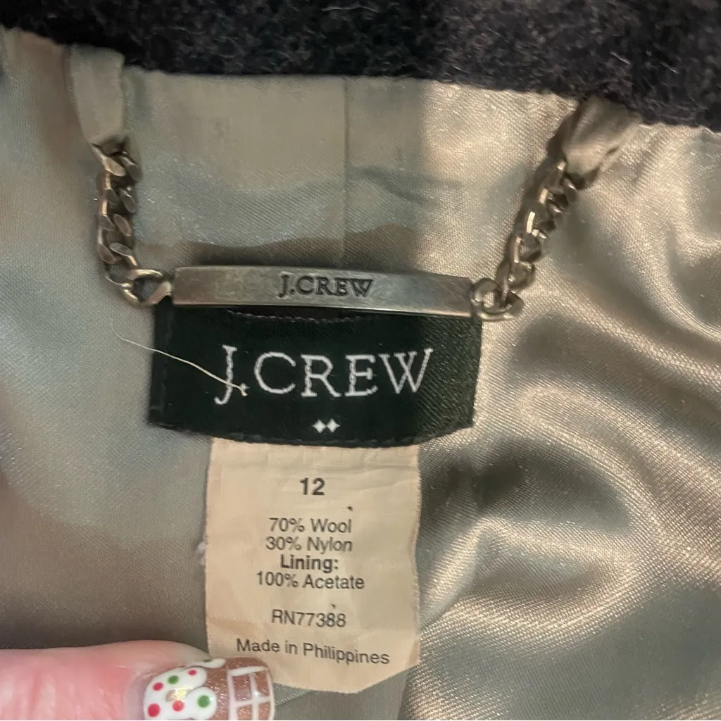 J Crew Y2K  Stripe Wool Blend Pea Coat Jacket Women 12 Quiet Luxury Old Money - Image 8