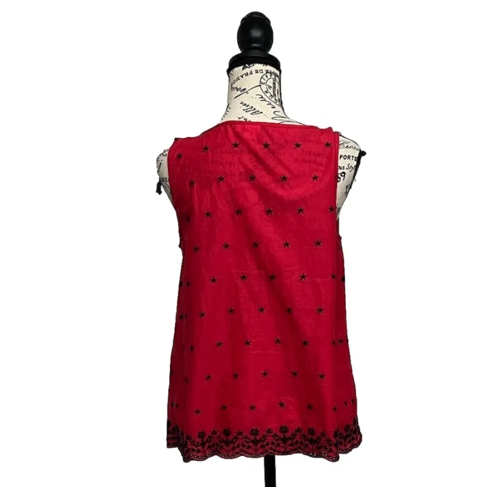 GAP Red Scalloped Eyelet Sleeveless Babydoll Blouse Women’s XS Coastal - Image 5