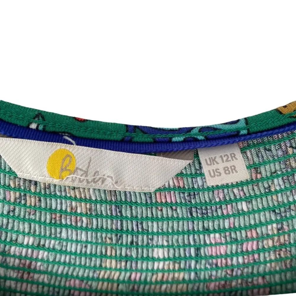 Boden Smocked Neck Jersey Midi Dress Highland Green Floral size 8 No Belt - Image 6