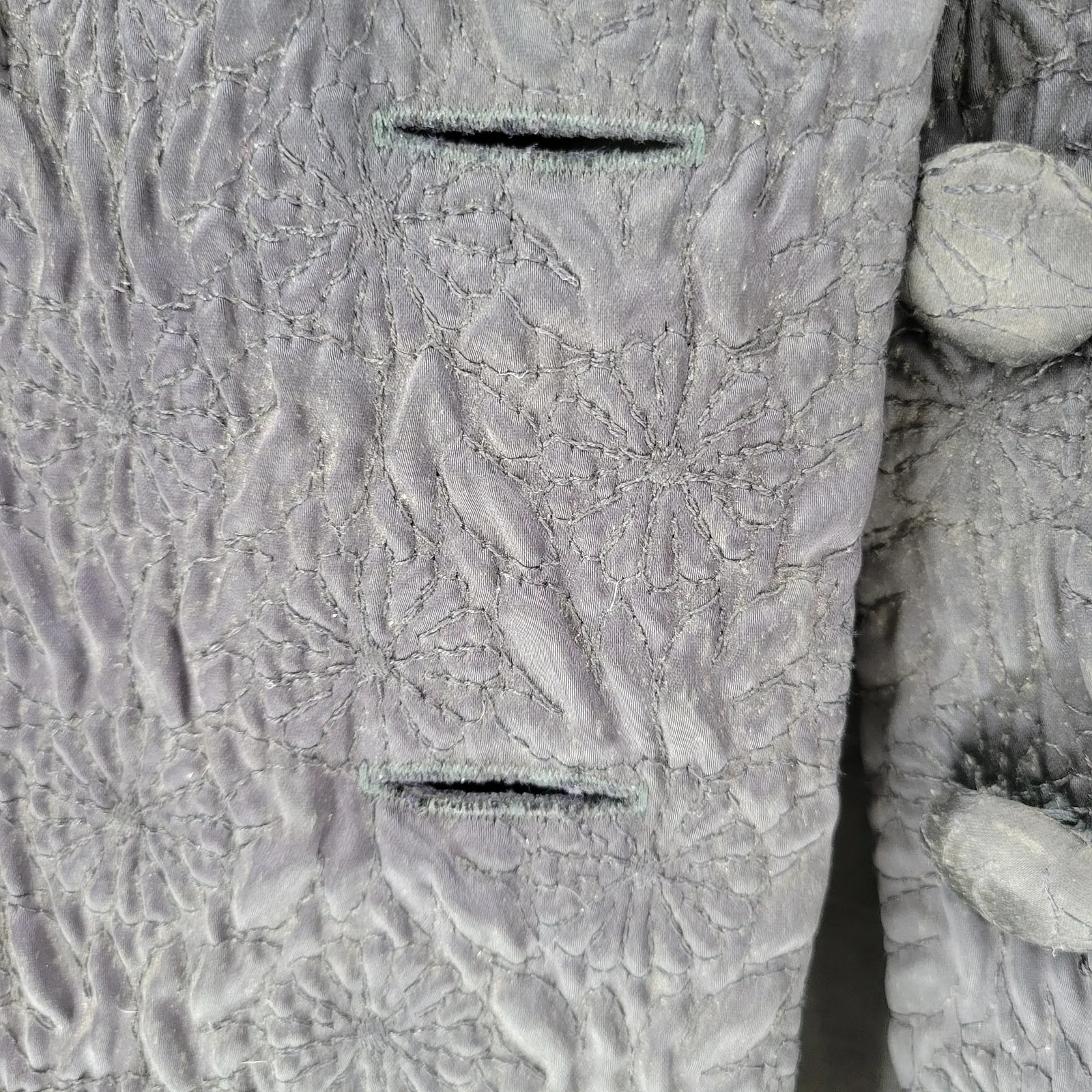 VTG Womens Dress Coat Sm Black Quilted Floral‎ Embellished Puff Sleeve Size 2P - Image 11