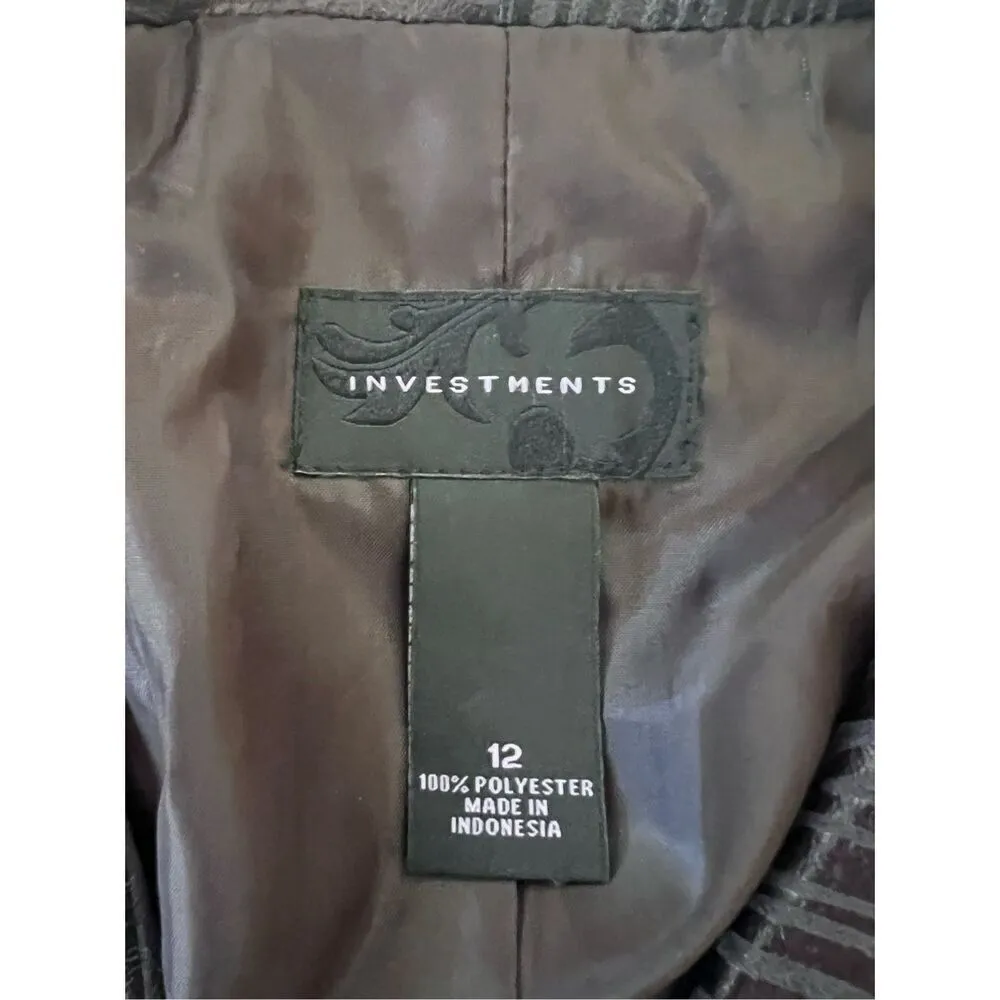 Investments Chocolate Brown Zebra Stripe Open Front Blazer Size 12 - Image 5