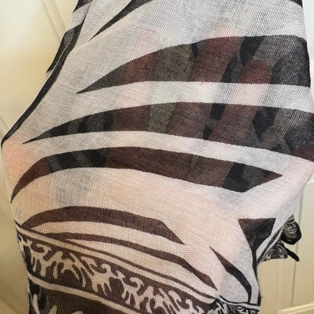 Black White Animal Print Lightweight Scarf – Zebra Abstract Boho Wrap Shawl - Image 4