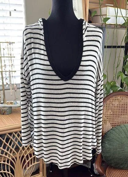 Free People Movement Supersoft High Low Striped Hoodie Black - Image 1