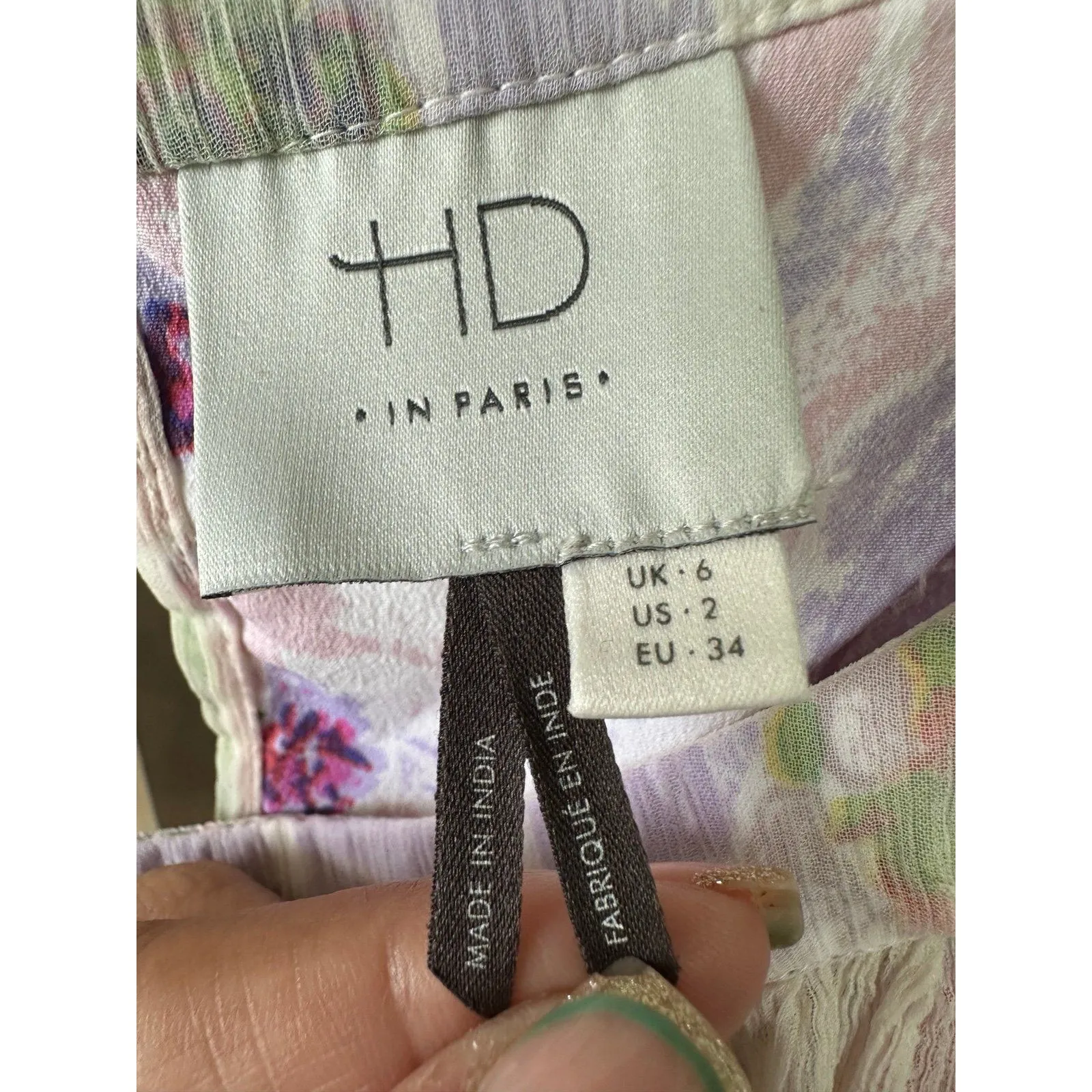 Anthropologie HD In Paris Floral Crhoma Dip Dye Ombre Crinkle Chiffon Dress 2 - Image 7