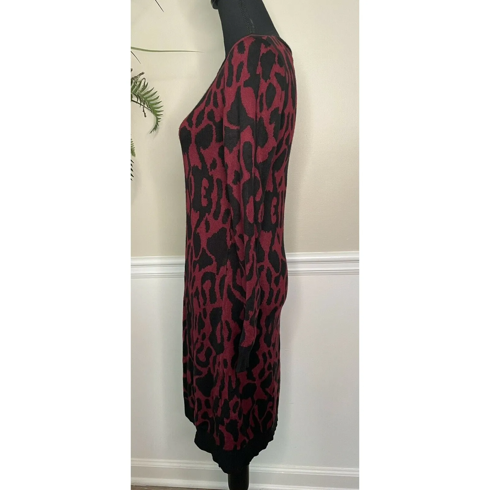 INC Red Black Animal Print Sweater Dress SZ Small - Image 3